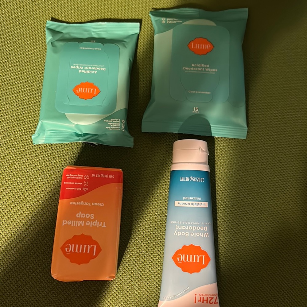 Lumes, deodorant, and wipes set of four